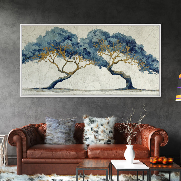 Two Intertwined Trees as Symbolic Artwork Framed Canvas Print, Wedding Art, Custom Wedding, Living Room Decor, Romance, WED-2x1-67