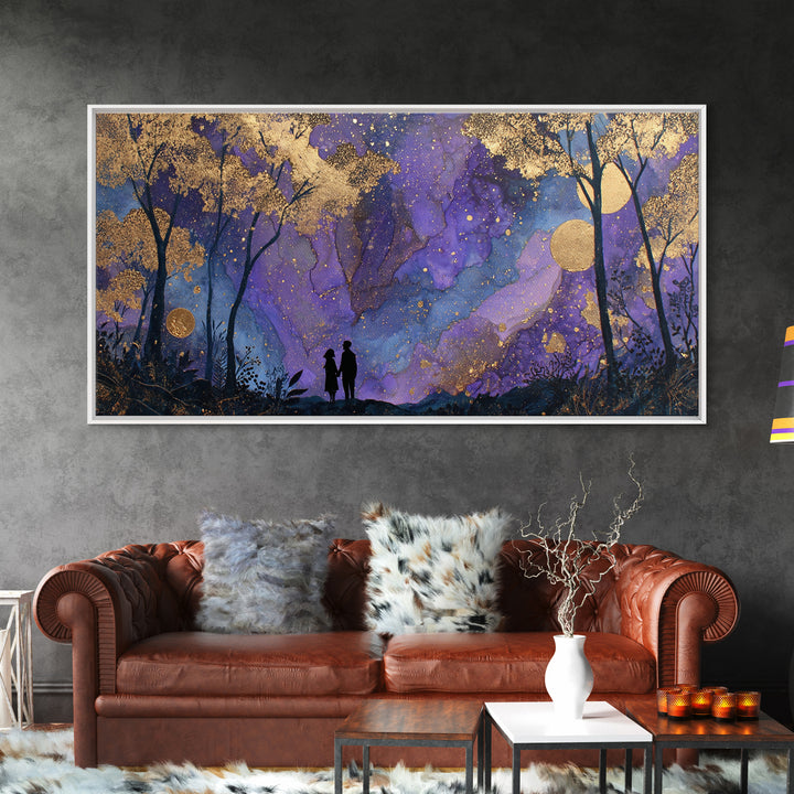 Couple Silhouette Beneath Moonlit Trees Canvas Print, Wedding Art, Art, Living Room Decor, Romance, Custom Wedding Gift, WED-2x1-73