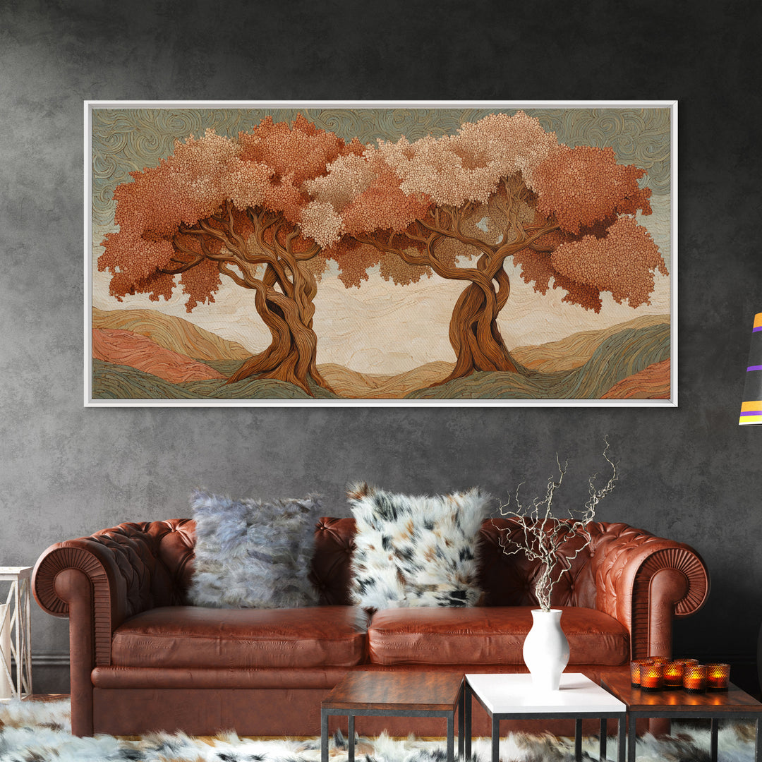 Two Intertwined Trees as Symbolic Artwork Framed Canvas Print, Wedding Art, Wedding Dress, Living Room Decor, Fine Art, Romance, WED-2x1-91