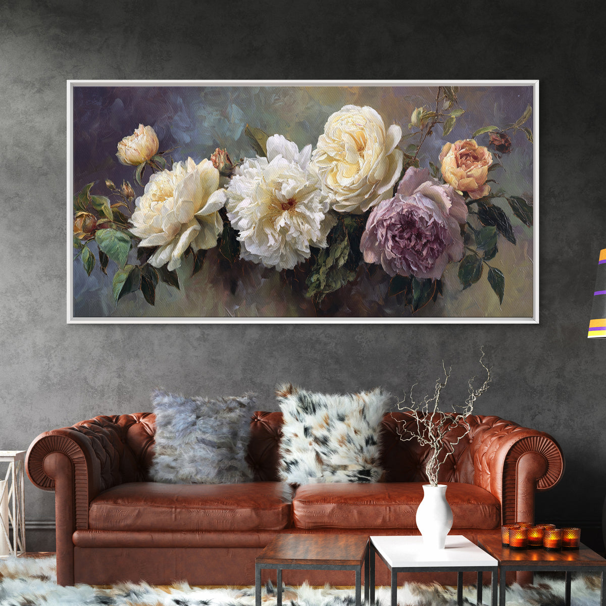 Romantic Bouquet of White Roses and Peonies Canvas Print, Wedding Art, Art Print, Living Room Decor, Fine Art, Romance, WED-2x1-93