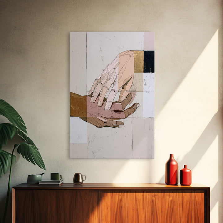 Hands Nearly Touching Framed Canvas Print, Wedding Art, Jewish Art, Living Room Decor, Abstract Art, Romance, WED-2x3-24