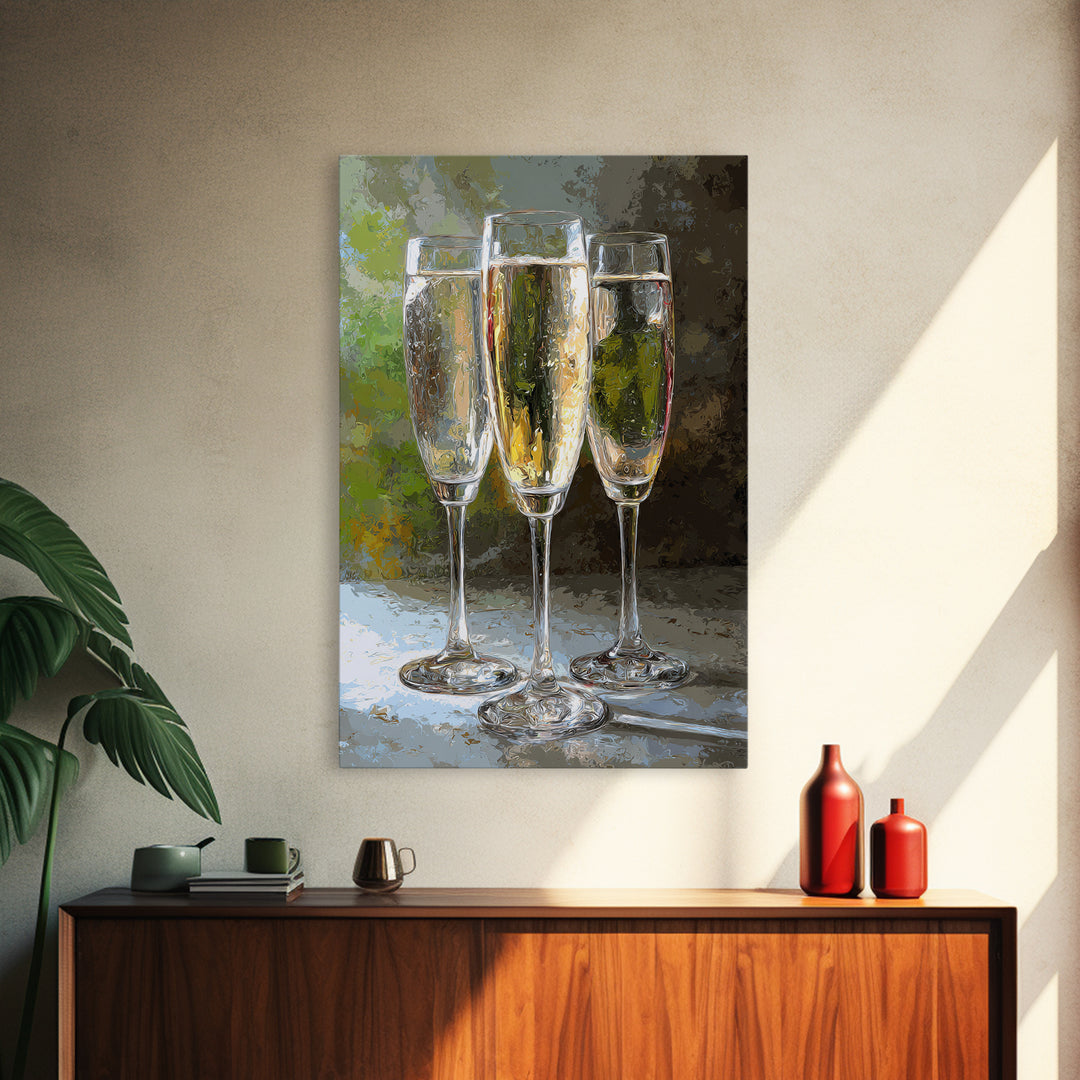 Champagne Glasses with Delicate Sparkle Framed Canvas Print, Wedding Art, Luxury Decor, Living Room Decor, Fine Art, Romance, WED-2x3-38