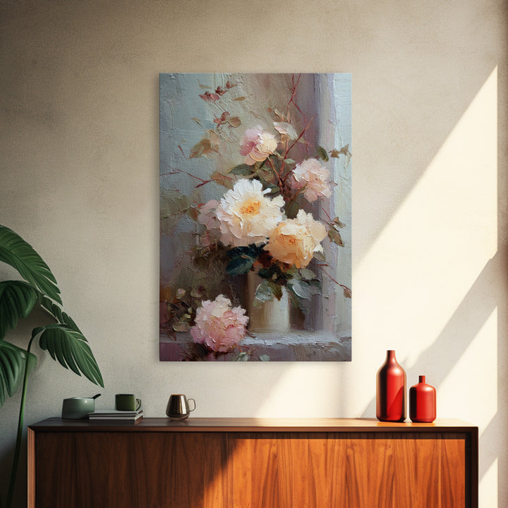 Romantic Candle and Floral Still Life Framed Canvas Print, Wedding Art, Gallery Decor, Living Room Decor, Oil Painting, Romance, WED-2x3-6