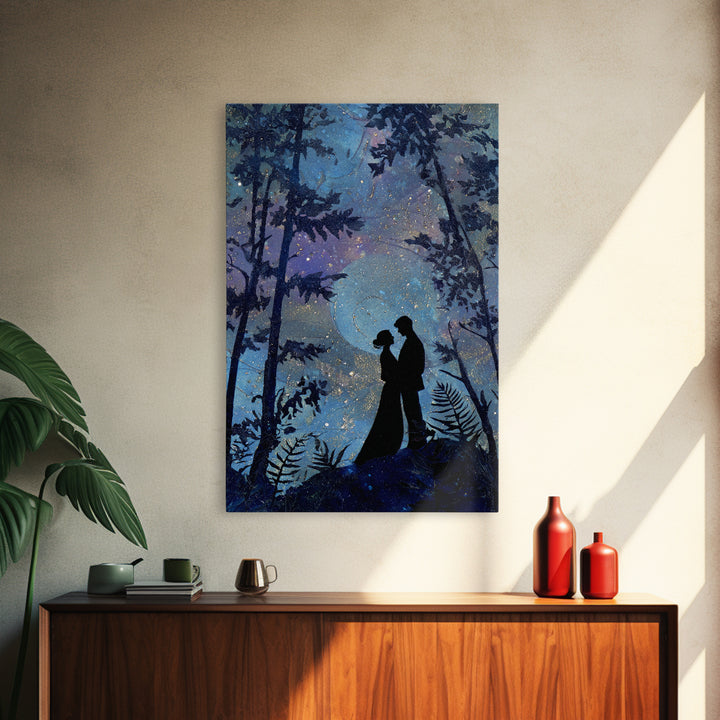 Couple Silhouette Beneath Moonlit Trees Canvas Print, Wedding Art, Wedding, Living Room Decor, Romance, Wedding Guestbook, WED-2x3-61