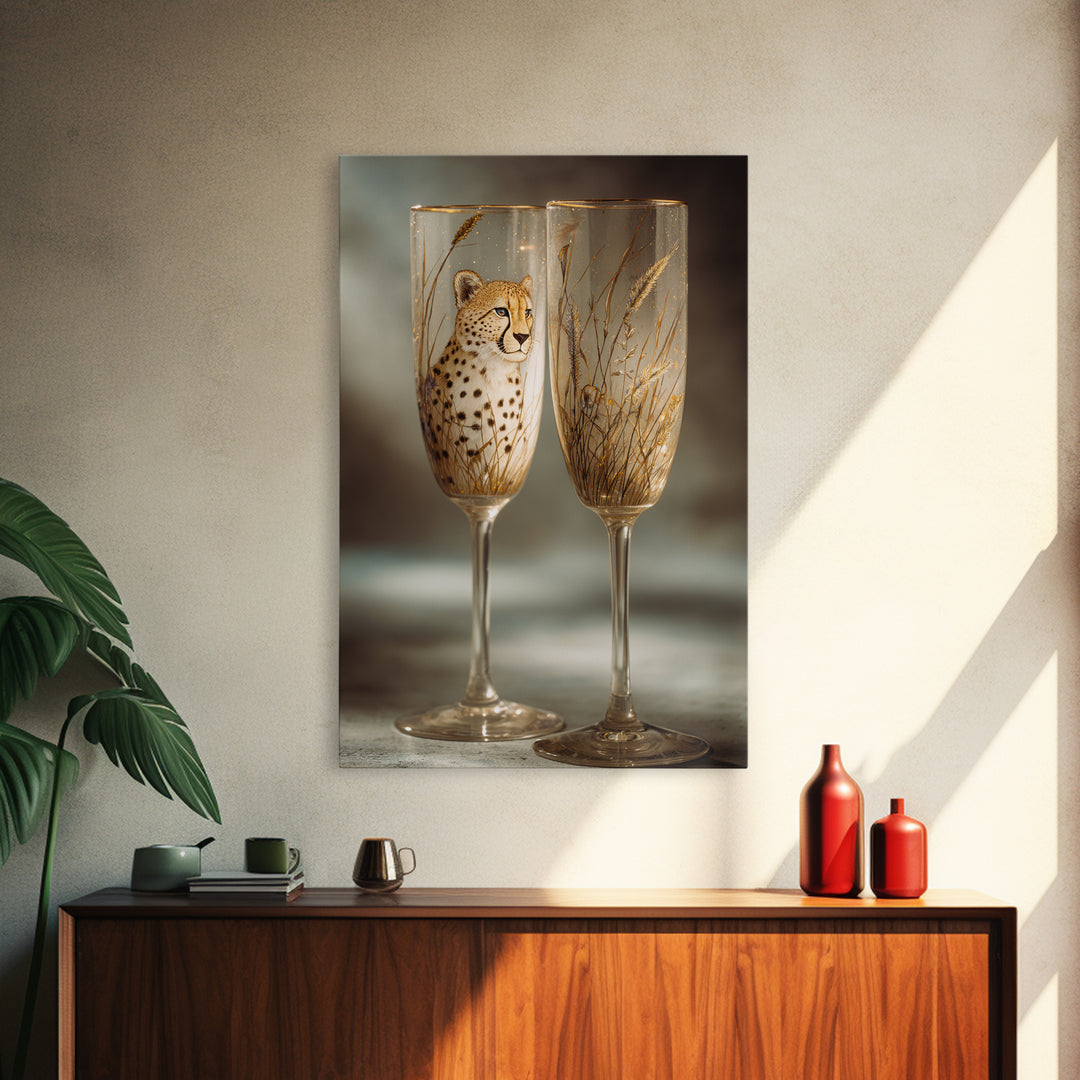 Champagne Glasses with Delicate Sparkle Canvas Print, Wedding Art, Art, Living Room Decor, Abstract Art, Romance, WED-2x3-62