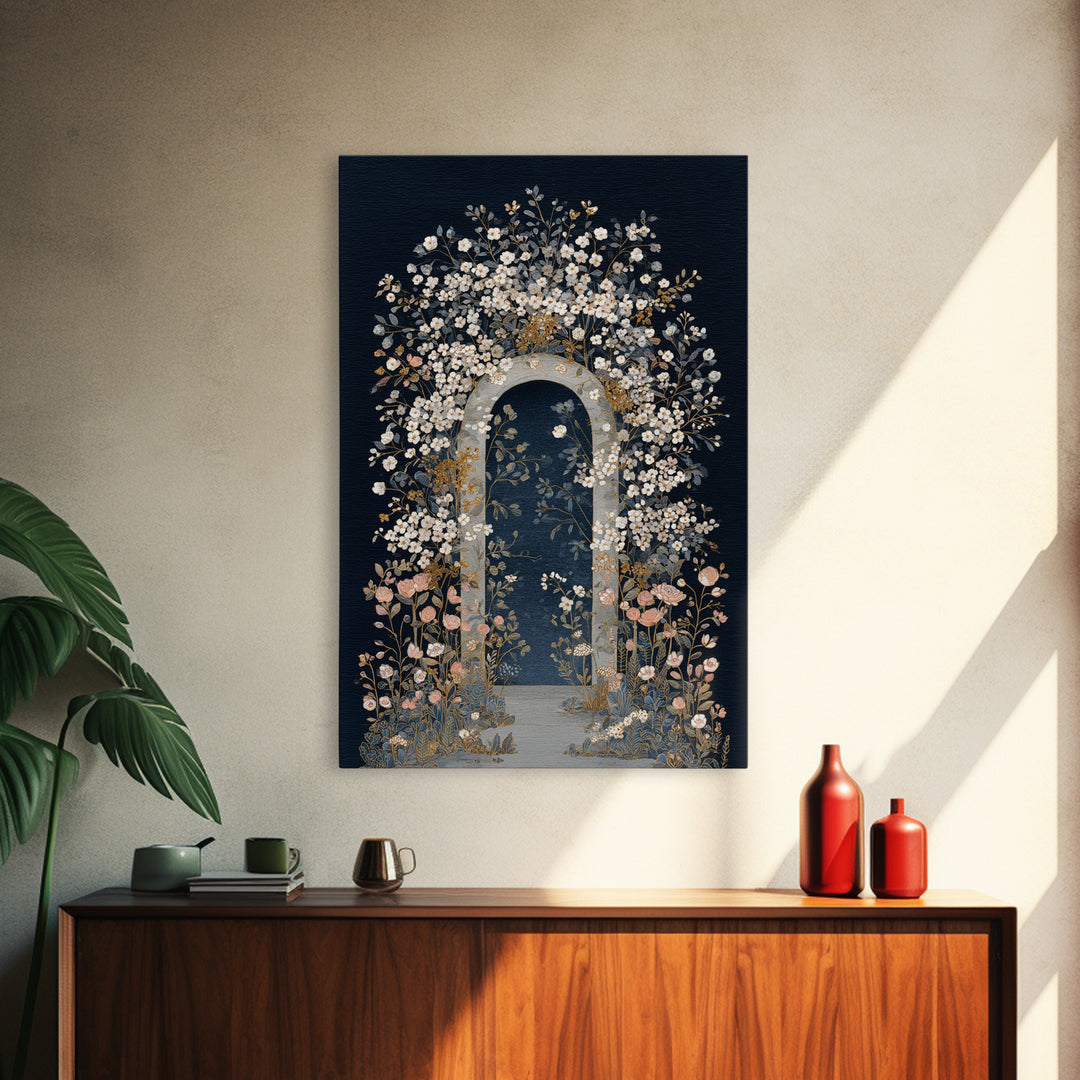 Romantic Garden Arch Covered Framed Canvas Print, Wedding Art, Wedding, Living Room Decor, Oil Painting, Romance, WED-2x3-90