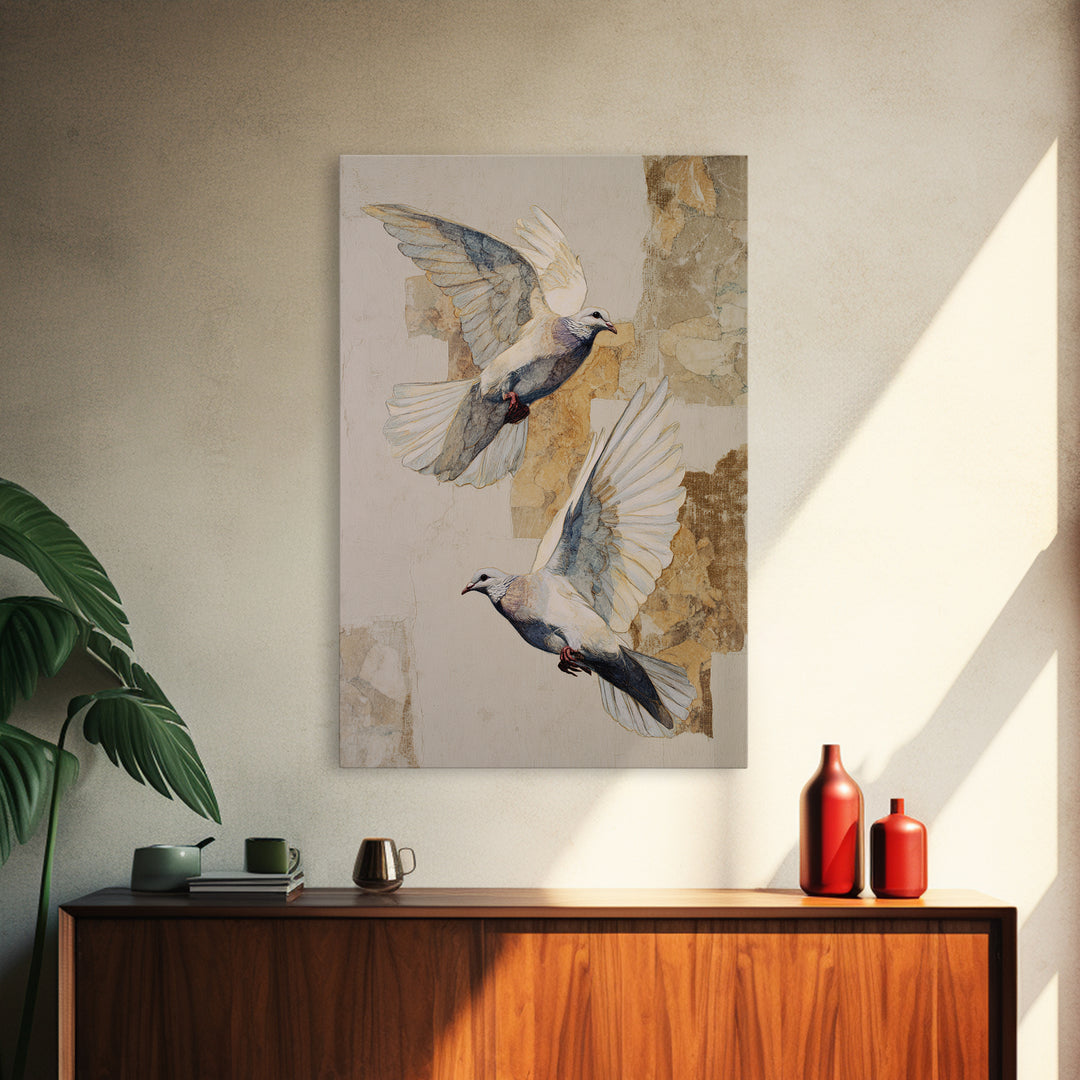 Doves Flying Through Soft Golden Light Canvas Print, Wedding Art, Art Print, Living Room Decor, Romance, Downloadable Art, WED-2x3-91