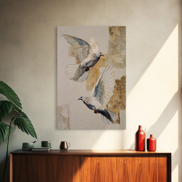 Doves Flying Through Soft Golden Light Canvas Print, Wedding Art, Art Print, Living Room Decor, Romance, Downloadable Art, WED-2x3-91