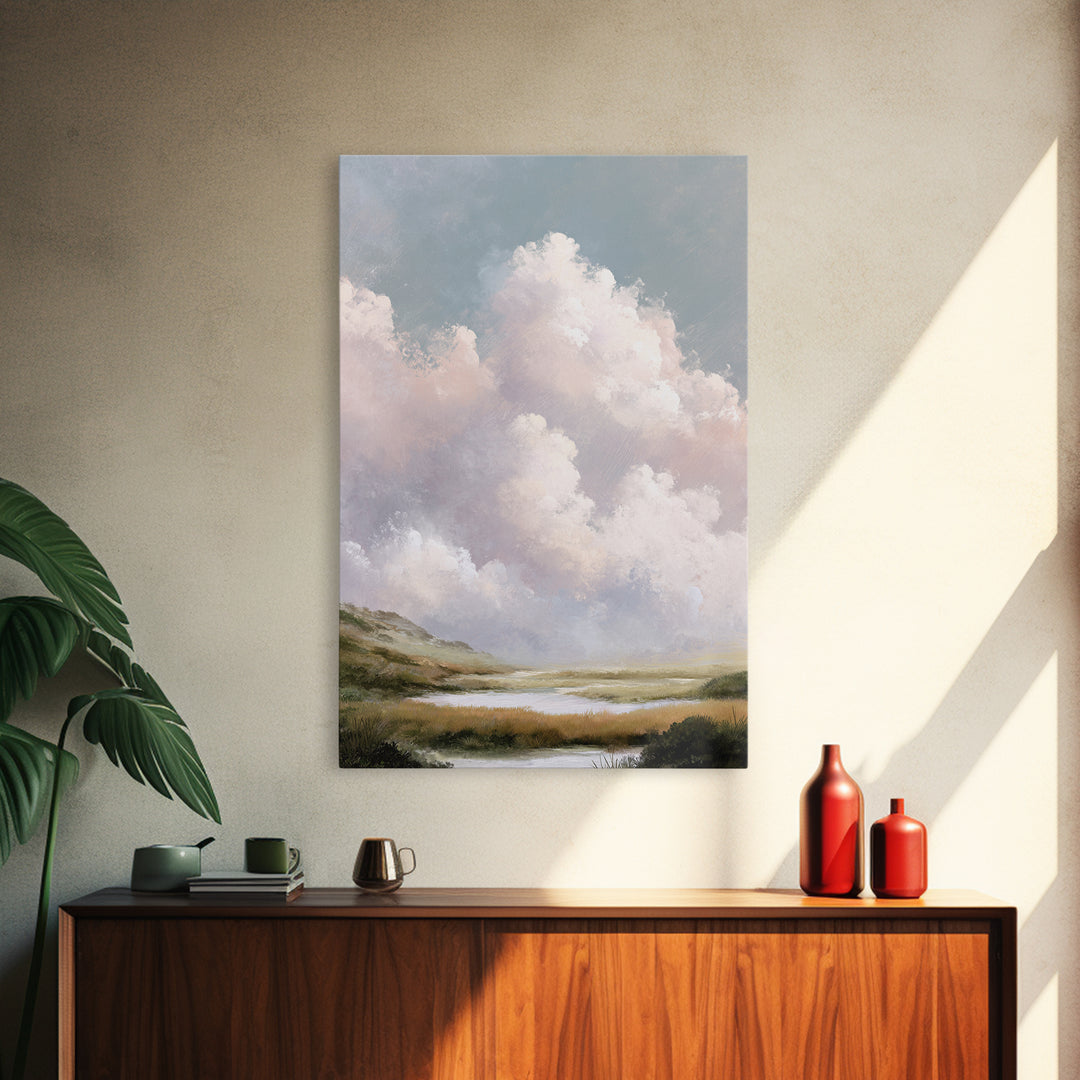 Blush Cloudscape with Dreamy Atmosphere Canvas Print, Wedding Art, Wedding Guest Book, Living Room Decor, Oil Painting, Romance, WED-2x3-95