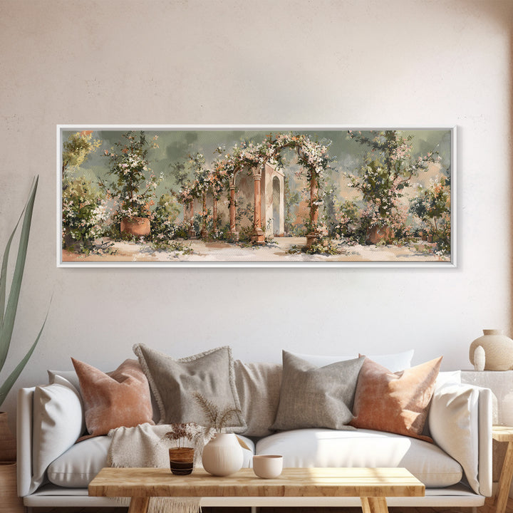 Romantic Garden Arch Covered Canvas Print, Wedding Art, Wedding Guest Book, Living Room Decor, Romance, Rustic Wedding, WED-3x1-26