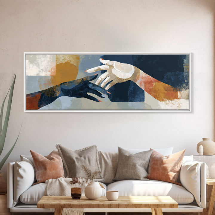 Hands Nearly Touching Framed Canvas Print, Wedding Art, Personalized Wedding, Living Room Decor, Abstract Art, Romance, WED-3x1-32