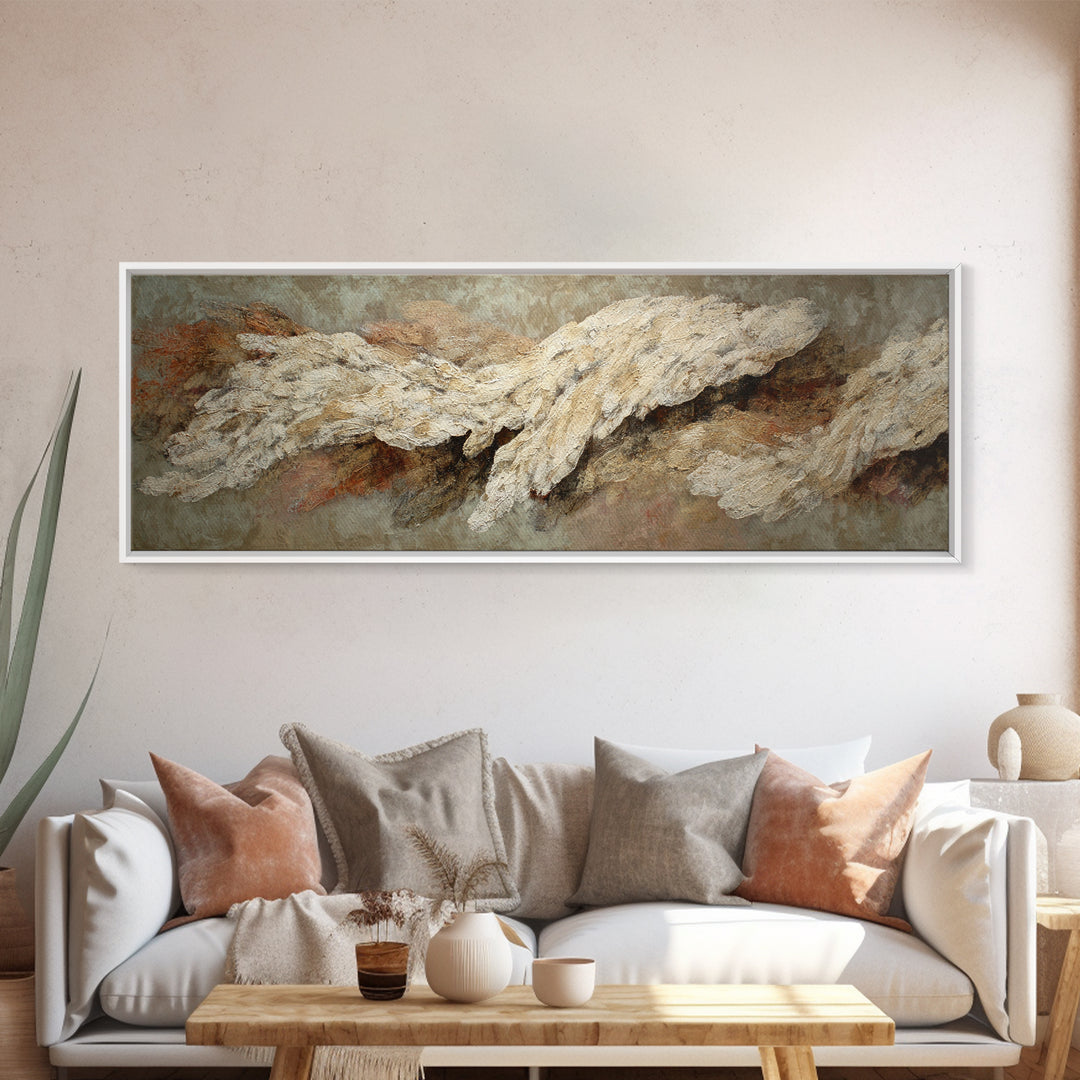 Bridal Veil Texture Abstract Framed Canvas Print, Wedding Art, Contemporary Art, Living Room Decor, Fine Art, Romance, WED-3x1-47
