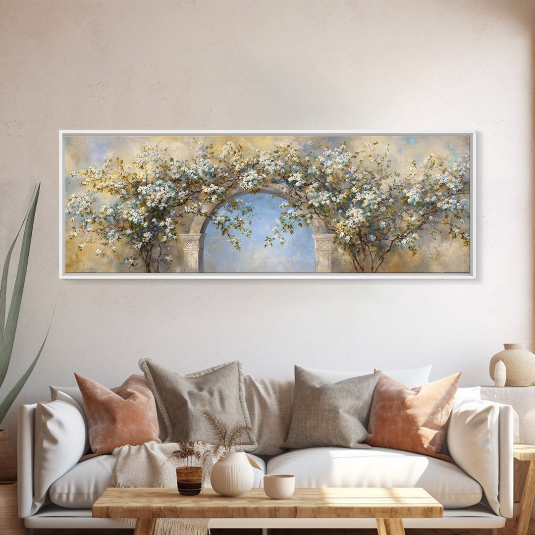 Romantic Garden Arch Covered Canvas Print, Wedding Art, Wedding Guest Book, Living Room Decor, Romance, Rustic Wedding, WED-3x1-50