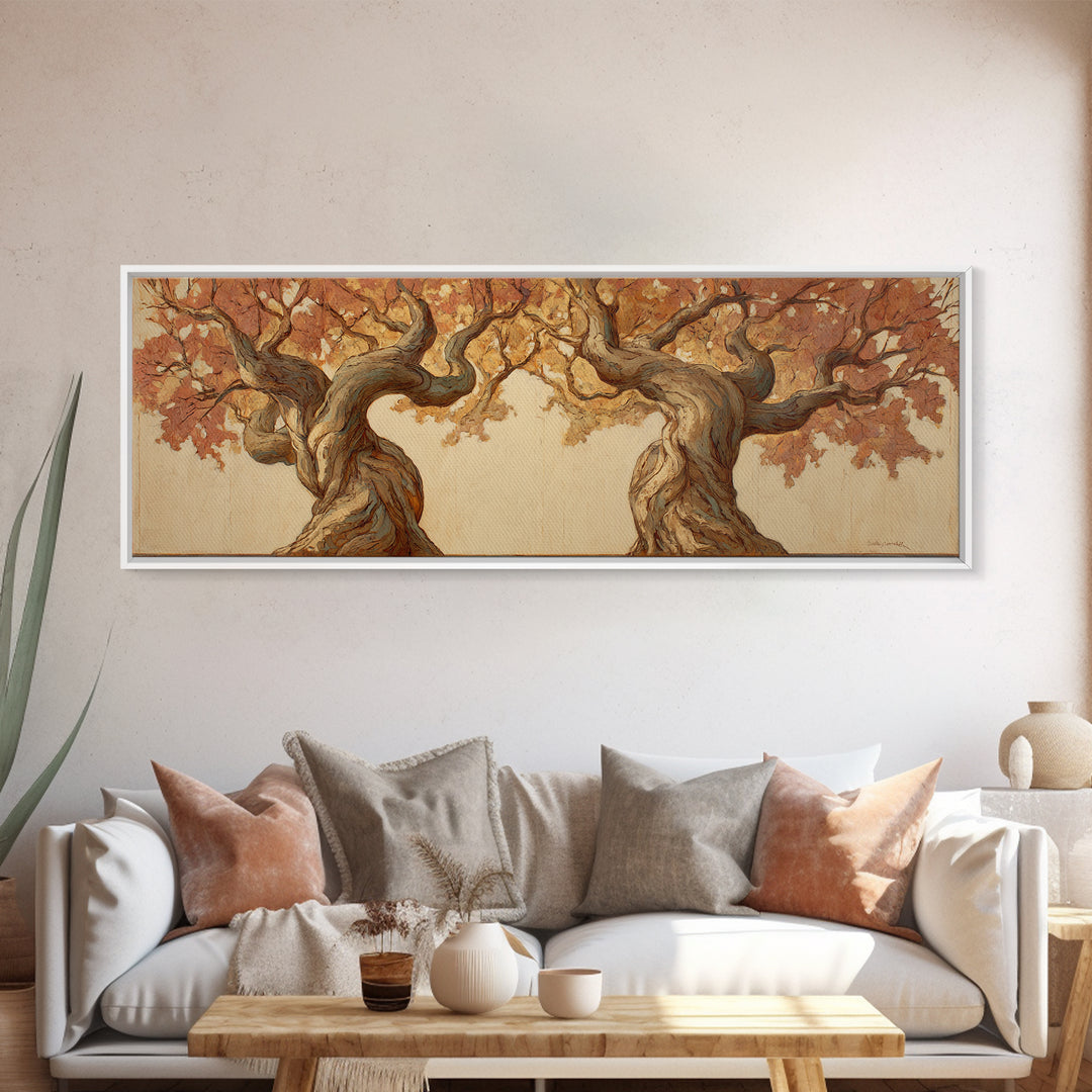 Two Intertwined Trees as Symbolic Artwork Framed Canvas Print, Wedding Art, Statement Artwork, Living Room Decor, Romance, WED-3x1-63