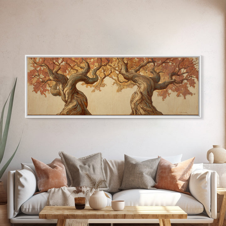 Two Intertwined Trees as Symbolic Artwork Framed Canvas Print, Wedding Art, Statement Artwork, Living Room Decor, Romance, WED-3x1-63
