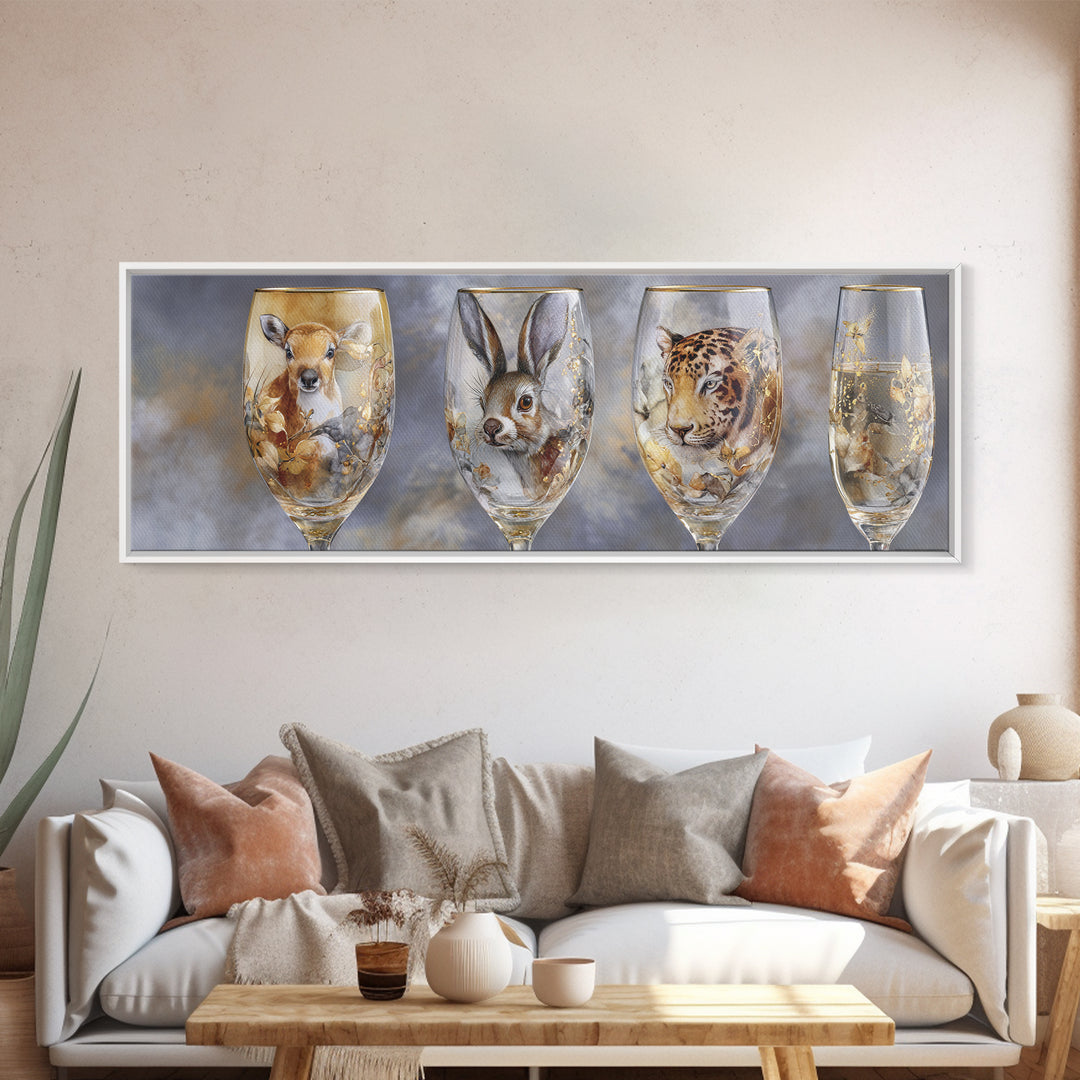Champagne Glasses with Delicate Sparkle Canvas Print, Wedding Art, Neutral Decor, Living Room Decor, Oil Painting, Romance, WED-3x1-70