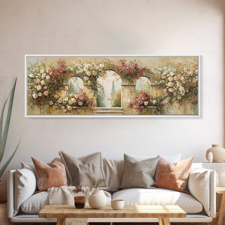 Romantic Garden Arch Covered Canvas Print, Wedding Art, Downloadable Art, Living Room Decor, Oil Painting, Romance, WED-3x1-98