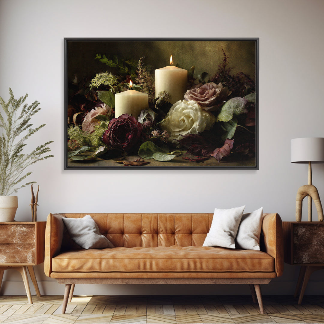 Romantic Candle and Floral Still Life Canvas Print, Wedding Art, Custom Portrait, Living Room Decor, Fine Art, Romance, WED-3x2-26