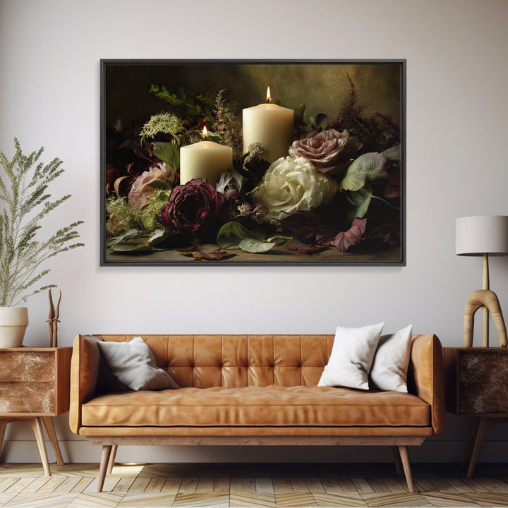 Romantic Candle and Floral Still Life Canvas Print, Wedding Art, Custom Portrait, Living Room Decor, Fine Art, Romance, WED-3x2-26