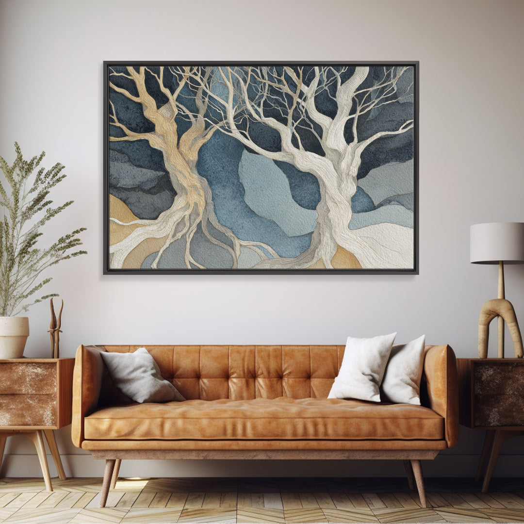 Two Intertwined Trees as Symbolic Artwork Framed Canvas Print, Wedding Art, Wedding Decor, Living Room Decor, Fine Art, Romance, WED-3x2-27