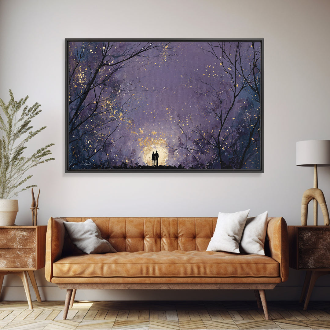 Couple Silhouette Beneath Moonlit Trees Canvas Print, Wedding Art, Custom Wedding Gift, Living Room Decor, Fine Art, Romance, WED-3x2-33