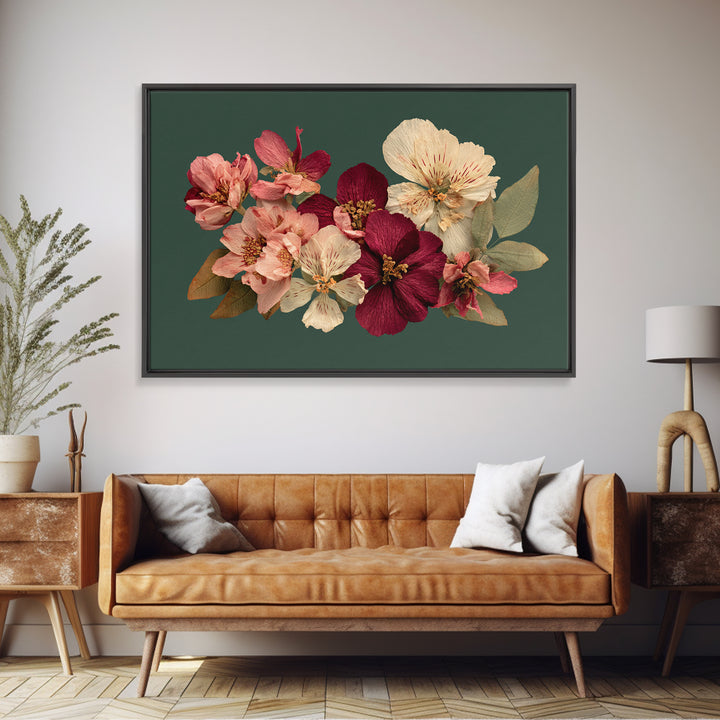 Pressed Flowers from a Wedding Bouquet Framed Canvas Print, Wedding Art, Framed Art, Living Room Decor, Watercolor Art, Romance, WED-3x2-36