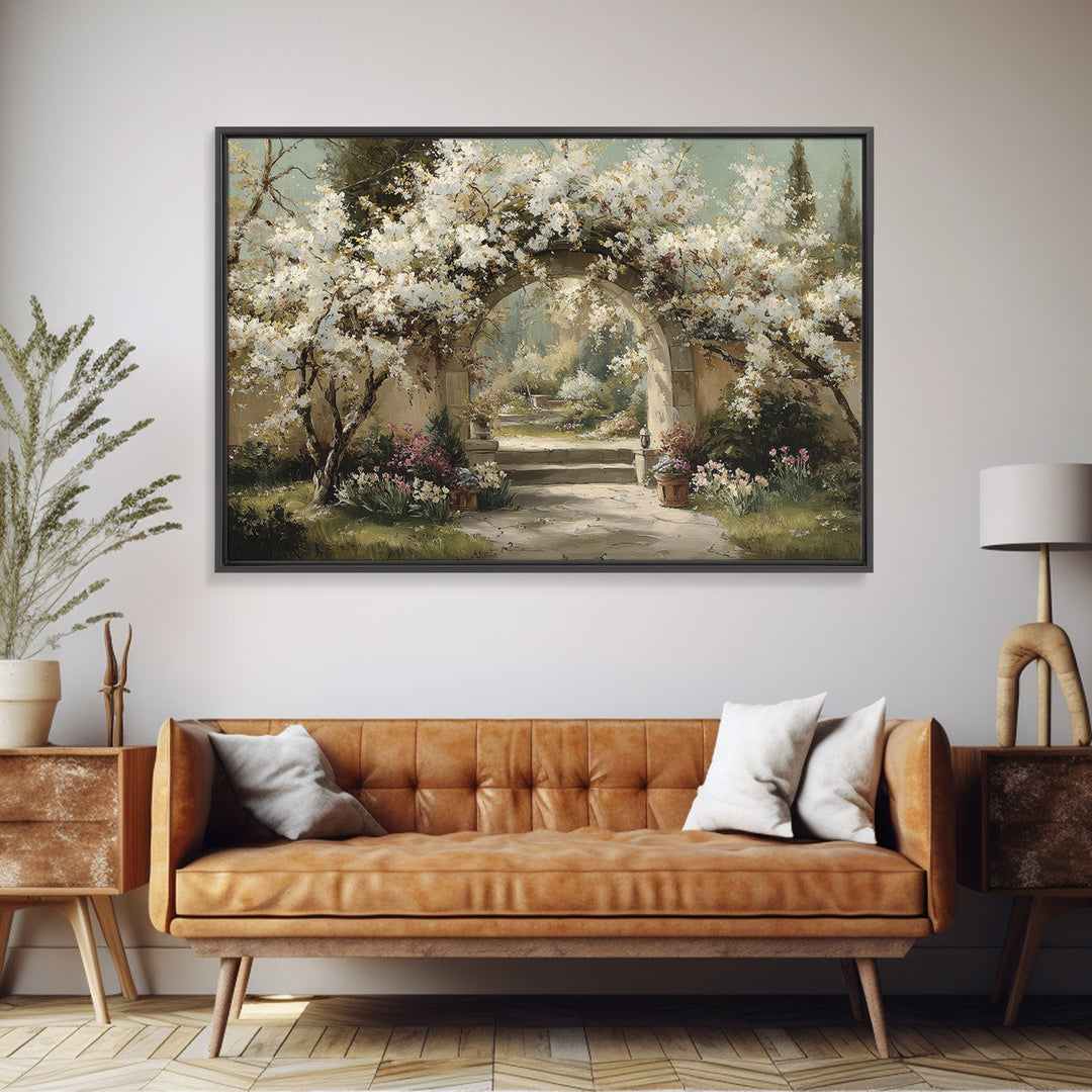 Romantic Garden Arch Covered Canvas Print, Wedding Art, Wedding Sign, Living Room Decor, Watercolor Art, Romance, WED-3x2-38