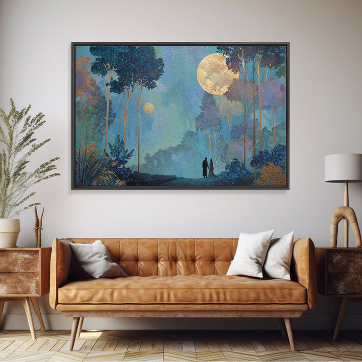 Couple Silhouette Beneath Moonlit Trees Canvas Print, Wedding Art, Custom Wedding Gift, Living Room Decor, Fine Art, Romance, WED-3x2-57