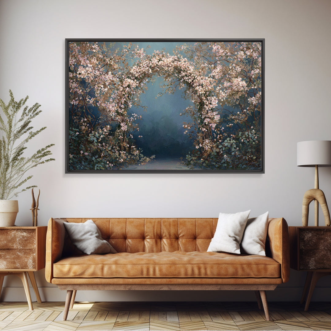 Romantic Garden Arch Covered Canvas Print, Wedding Art, Wedding Sign, Living Room Decor, Watercolor Art, Romance, WED-3x2-62