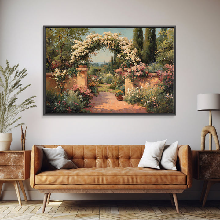 Romantic Garden Arch Covered Framed Canvas Print, Wedding Art, Custom Wedding Gift, Living Room Decor, Watercolor Art, Romance, WED-3x2-86