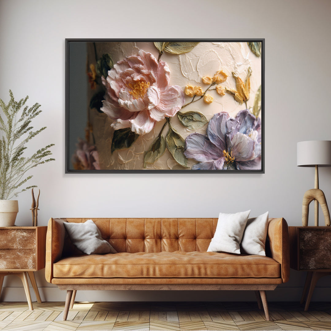 Wedding Cake with Flowers in Painterly Style Framed Canvas Print, Wedding Art, Wedding Guestbook, Living Room Decor, Romance, WED-3x2-90