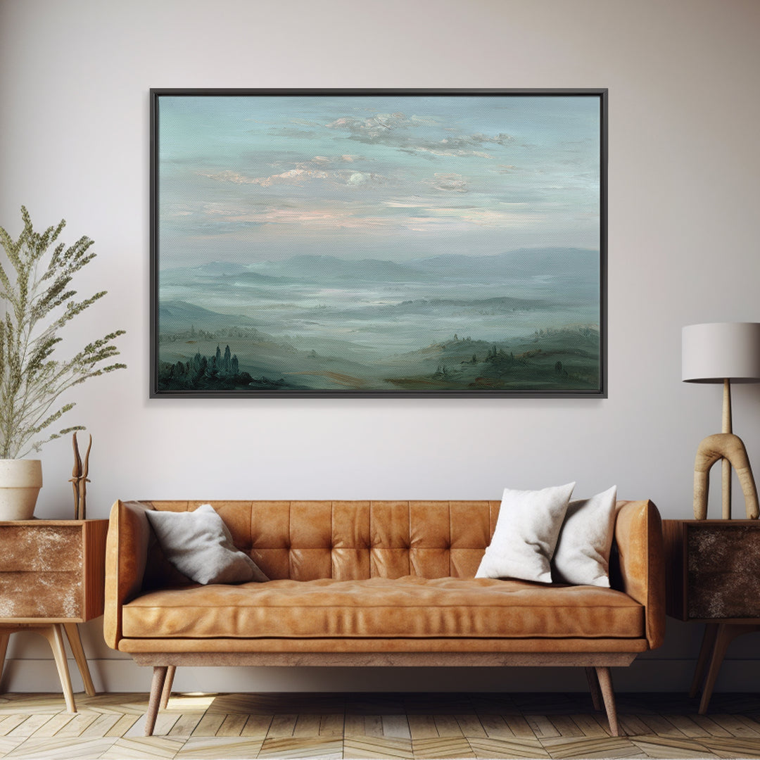 Blush Cloudscape with Dreamy Atmosphere Framed Canvas Print, Wedding Art, Modern Decor, Living Room Decor, Oil Painting, WED-3x2-91