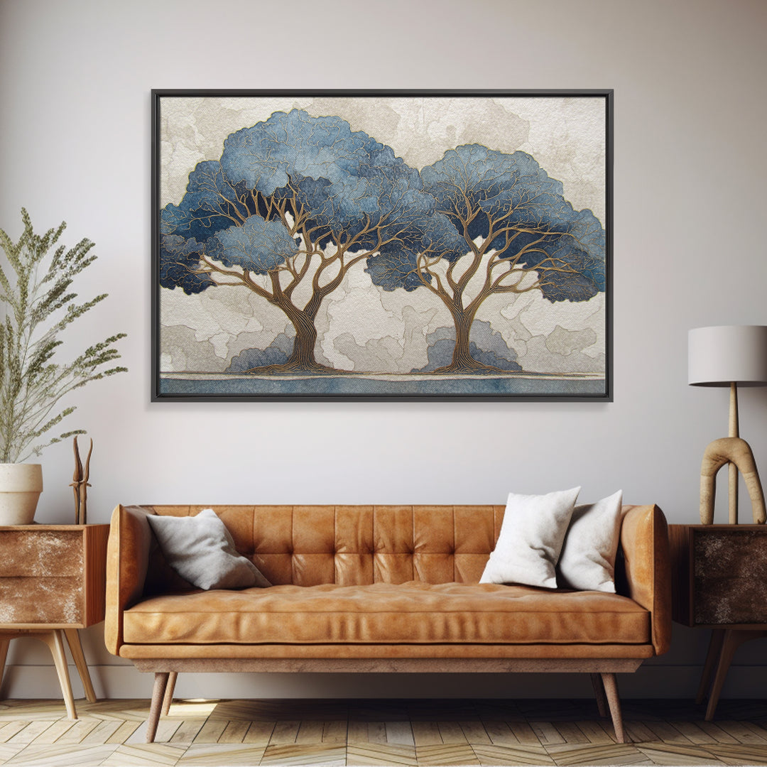 Two Intertwined Trees as Symbolic Artwork Framed Canvas Print, Wedding Art, Home Decor, Living Room Decor, Fine Art, Romance, WED-3x2-99