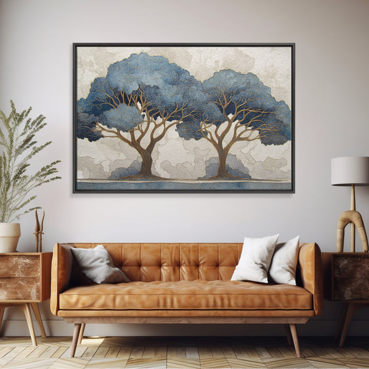 Two Intertwined Trees as Symbolic Artwork Framed Canvas Print, Wedding Art, Home Decor, Living Room Decor, Fine Art, Romance, WED-3x2-99