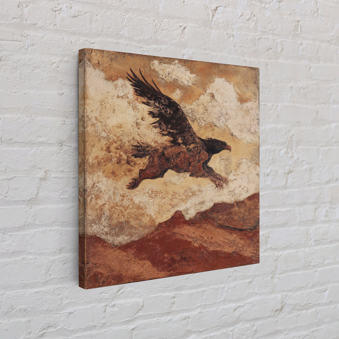 Eagle Flying Above Mountain Ridge Canvas Print, Western Art, Rustic Wall Art, Southwestern Decor, Watercolor Art, Frontier, WES-1x1-13