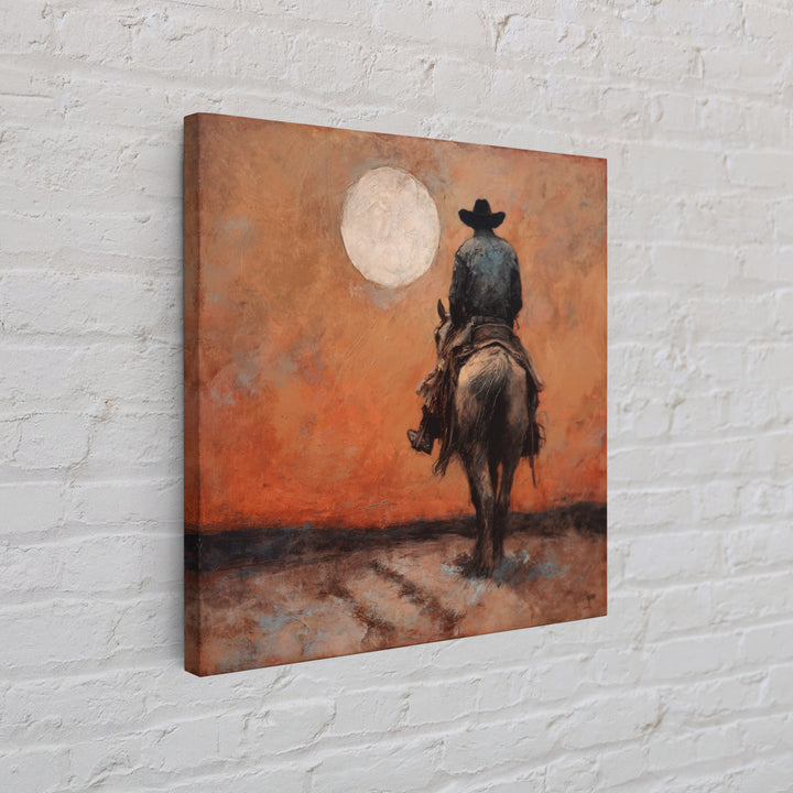 Desert Moon over Lone Rider Canvas Print, Western Art, Digital Download Art, Southwestern Decor, Frontier, Neutral Decor, WES-1x1-35