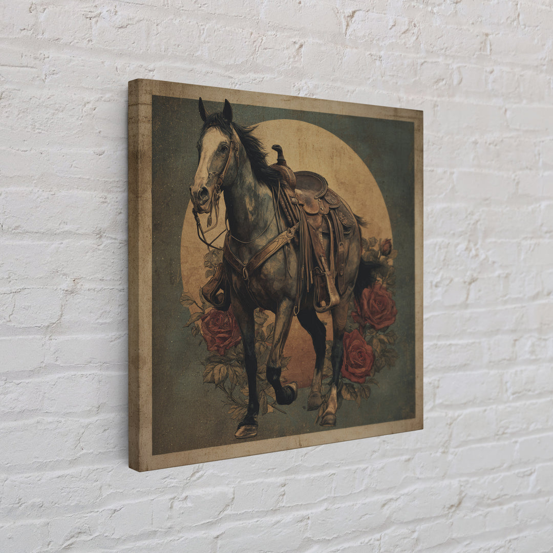 Old Revolver and Roses Framed Canvas Print, Western Art, Native American Art, Southwestern Decor, Oil Painting, Frontier, WES-1x1-43