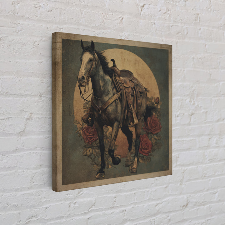 Old Revolver and Roses Framed Canvas Print, Western Art, Native American Art, Southwestern Decor, Oil Painting, Frontier, WES-1x1-43
