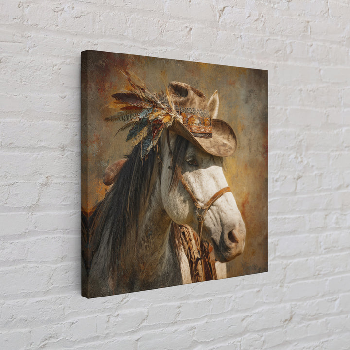 Cowboy Hat with Feathers and Beads Framed Canvas Print, Western Art, Western Print, Southwestern Decor, Fine Art, Frontier, WES-1x1-46