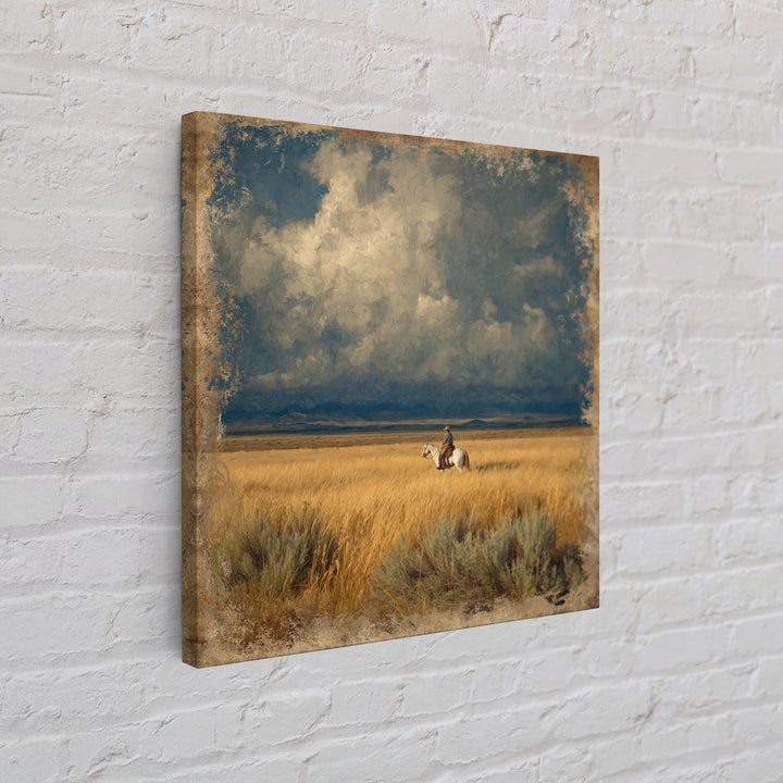 Golden Wheat Field Framed Canvas Print, Western Art, Wall Decor, Southwestern Decor, Fine Art, Frontier, Landscape Painting, WES-1x1-48