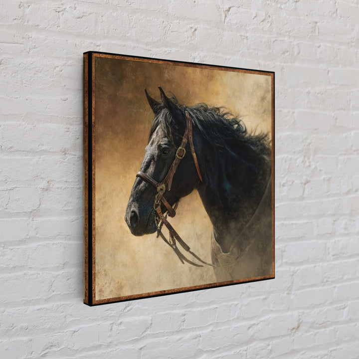 Black Horse Portrait Canvas Print, Western Art, Neutral Decor, Southwestern Decor, Fine Art, Frontier, Home Decor, Wall Decor, WES-1x1-90
