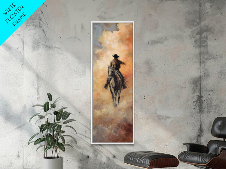 Desert Moon over Lone Rider Canvas Print, Western Art, Minimalist Wall Art, Southwestern Decor, Fine Art, Frontier, Horse Art, WES-1x3-23
