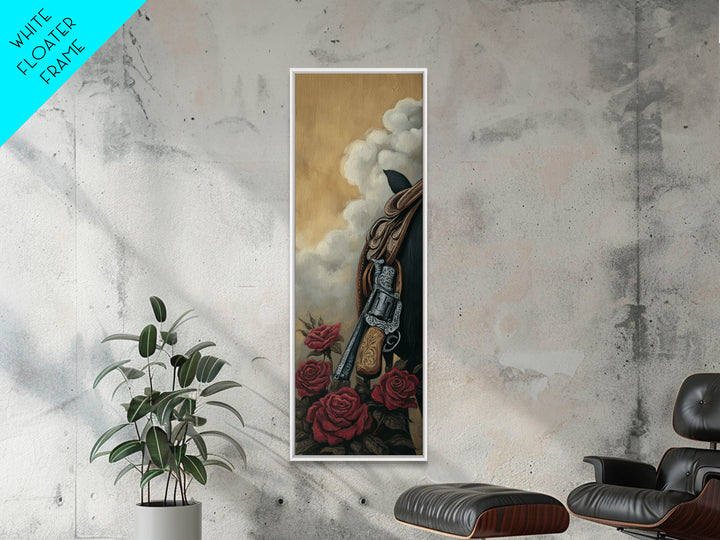 Old Revolver and Roses Framed Canvas Print, Western Art, Western Print, Southwestern Decor, Fine Art, Frontier, WES-1x3-79