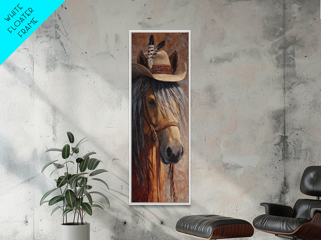 Cowboy Hat with Feathers and Beads Canvas Print, Western Art, Boho Decor, Southwestern Decor, Oil Painting, Frontier, WES-1x3-82