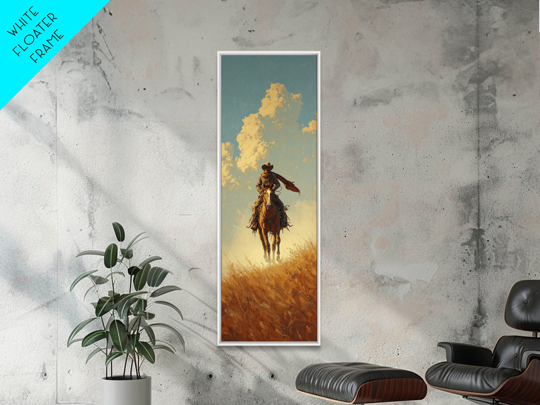 Buckskin Horse in Golden Prairie Light Framed Canvas Print, Western Art, Boho Decor, Southwestern Decor, Oil Painting, Frontier, WES-1x3-91