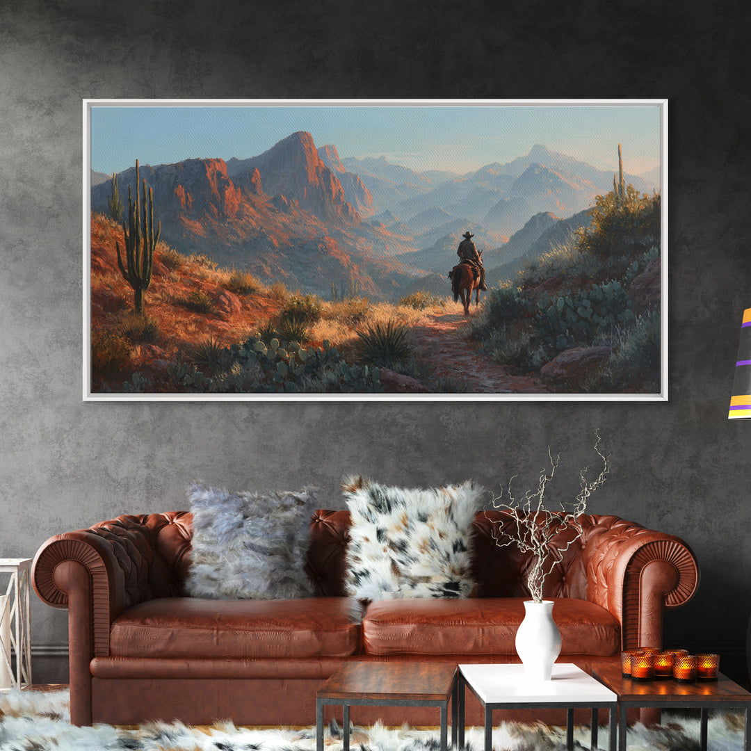 Cactus and Red Rock Canyon Landscape Framed Canvas Print, Western Art, Original Art, Southwestern Decor, Oil Painting, Frontier, WES-2x1-25
