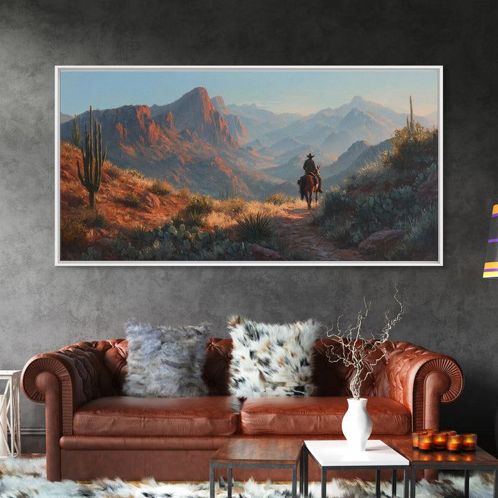 Cactus and Red Rock Canyon Landscape Framed Canvas Print, Western Art, Original Art, Southwestern Decor, Oil Painting, Frontier, WES-2x1-25