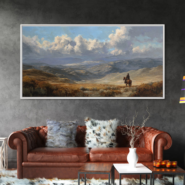 Eagle Flying Above Mountain Ridge Framed Canvas Print, Western Art, Painting, Southwestern Decor, Fine Art, Frontier, WES-2x1-33
