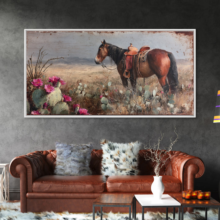 Prickly Pear Cactus Framed Canvas Print, Western Art, Oil Painting, Southwestern Decor, Frontier, Digital Download Art, WES-2x1-60