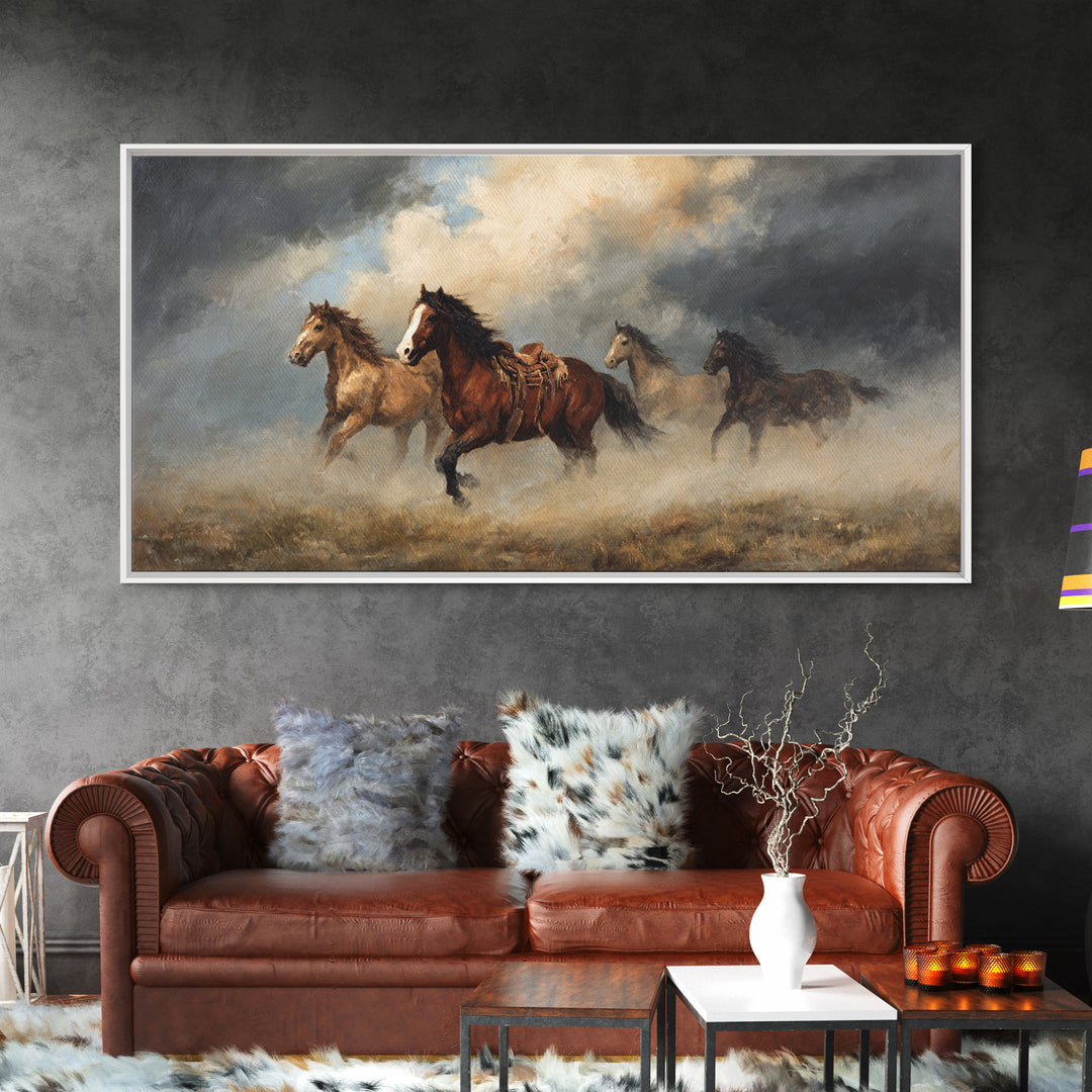 Wild Mustang Herd Canvas Print, Western Art, Original Art, Southwestern Decor, Frontier, Landscape, Native American Art, WES-2x1-70